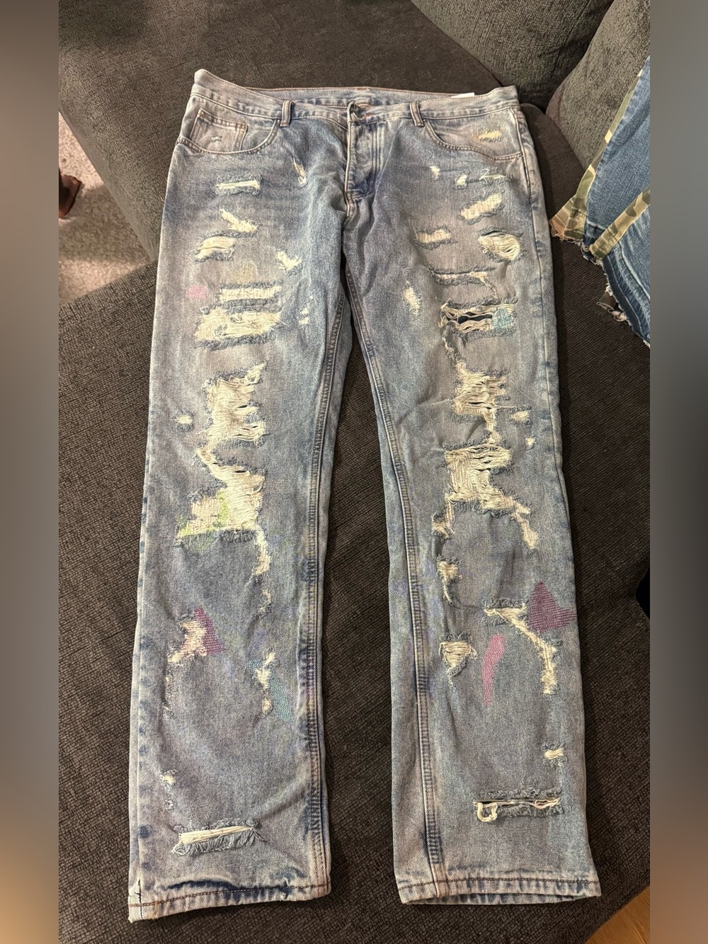 MNML D276 Straight Denim - Size 40 Distressed Straight Light Blue